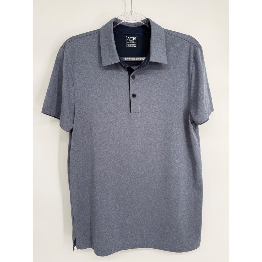 Apt 9 Mens Blue Performance Polo Shirt Short Sleeve Heathered Golf Top Sz M